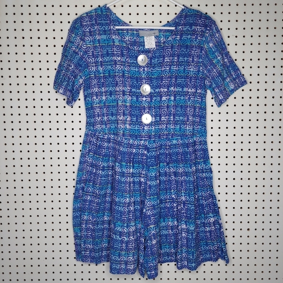Rabbit Vtg Romper 7/8 Short Sleeve Scoop Button Pleated Pocket Print Multicolor - Picture 1 of 5